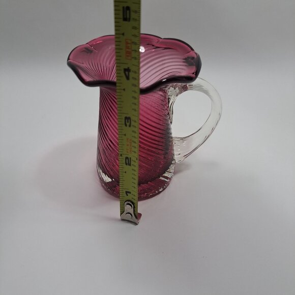 Pilgrim Cranberry Swirl Glass Small Pitcher Applied Handle Vintage - Picture 11 of 12